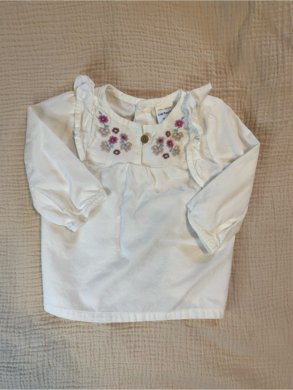Carter's Cream Long-Sleeve Top with Floral Embroidery